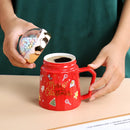 Santa Claus Ceramic Mug Set by Axyaa: Festive Lid, Spoon, Perfect X'mas Gift