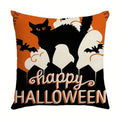 Axyaa Halloween Linen Pillowcase Set, Ghost & Witch Print Throw Pillow Cover