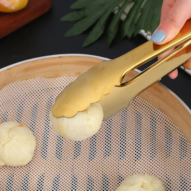 Axyaa Stainless Steel Food Tongs - Multi-Use Nonstick Clamp for Home Kitchen