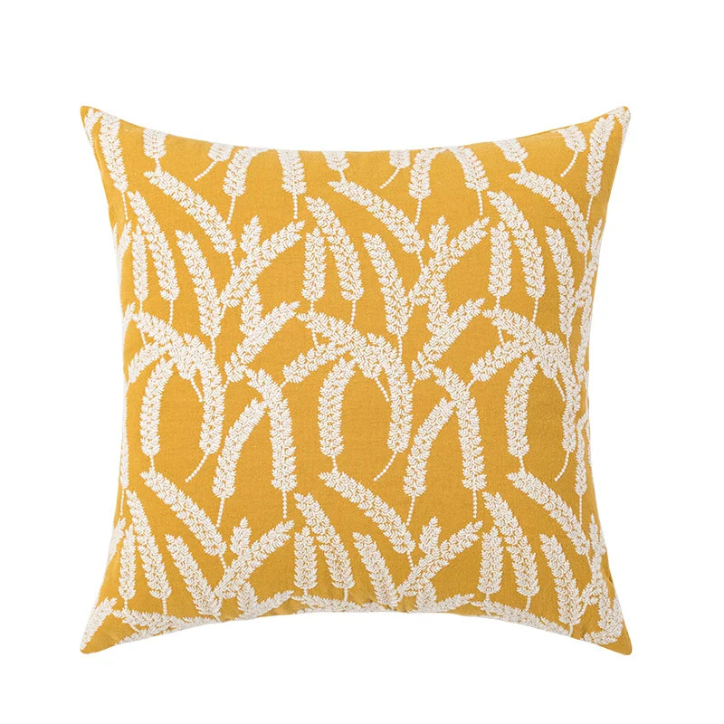 Axyaa Wheat Embroidery Cushion Cover, Soft Cozy Yellow Black Green Pillow Cover