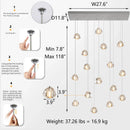 Axyaa Crystal Chandelier Staircase Light: Gold/Black/Silver, Adjustable Hanging Cable, Home Lobby Decor