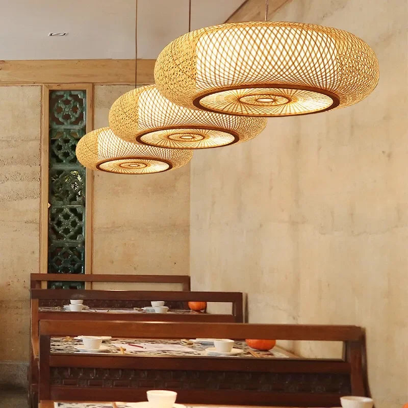 Axyaa Bamboo Rattan Lantern Ceiling Light for Living Room Bedroom