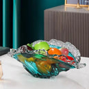 Axyaa Blue Wavy Lace Glass Vase & Fruit Plate Set for Living Room Decor