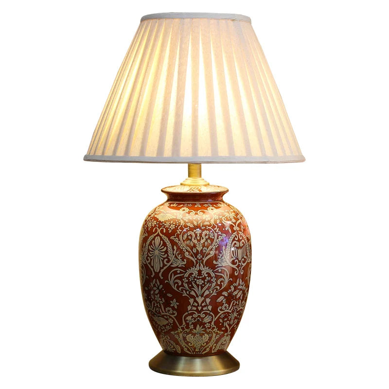 Axyaa Chinese Style Red Ceramic Table Lamp for Bedroom and Living Room