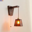 Axyaa Nordic Glass Walnut LED Wall Lights with Pull Chain Switch for Bedroom