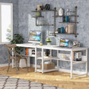 Axyaa 78.7" Two Person Computer Office Desk with Bookshelf