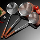 Axyaa Stainless Steel Colander with Long Wooden Handle and Large Mesh Skimmer