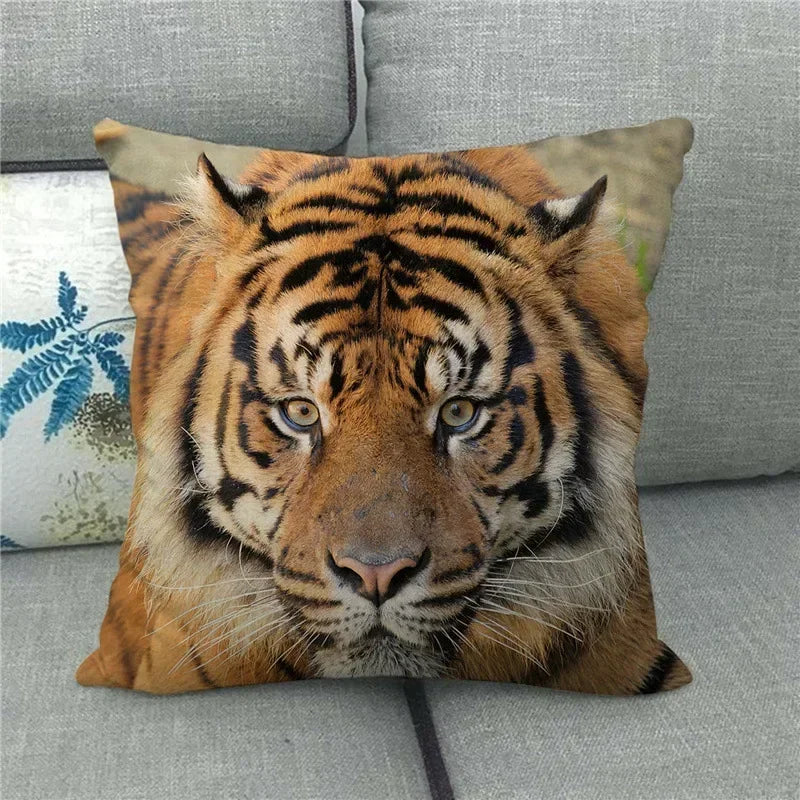 Axyaa Tiger Lion Printed Cushion Cover for Home Sofa Bed Decoration