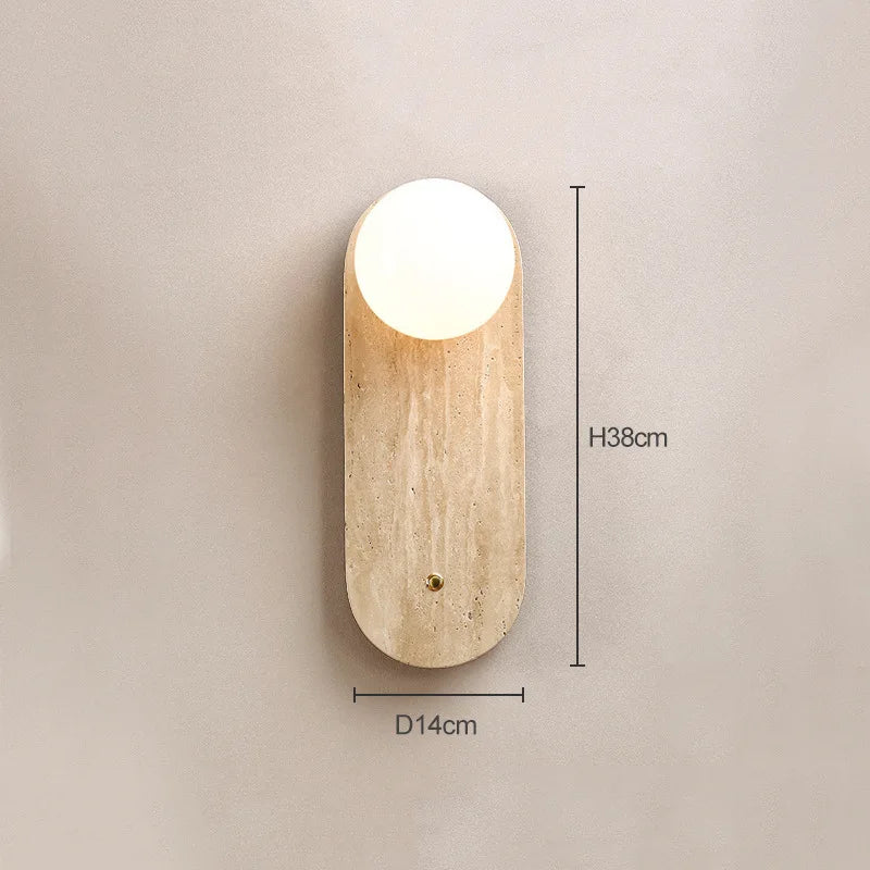 Axyaa Travertine Stone Sconce Lamp with Glass Ball G9