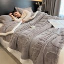 Axyaa Cozy Coral Fleece Velvet Blanket Set with Letter Jacquard - Plush Throw & Pillow Cover
