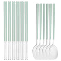 Axyaa 12-Piece Green Handle Stainless Steel Dinnerware Set chopsticks spoons flatware