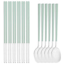 Axyaa 12-Piece Green Handle Stainless Steel Dinnerware Set chopsticks spoons flatware