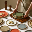 Axyaa Coarse Pottery Vertical Edge Ceramic Pasta Plate, Solid Color Round Dish