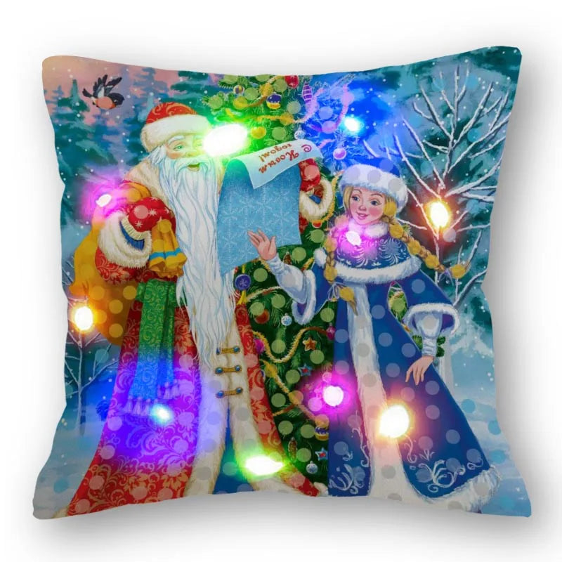 Christmas Santa LED Light Pillowcase for Home Decor, 45x45cm - Axyaa
