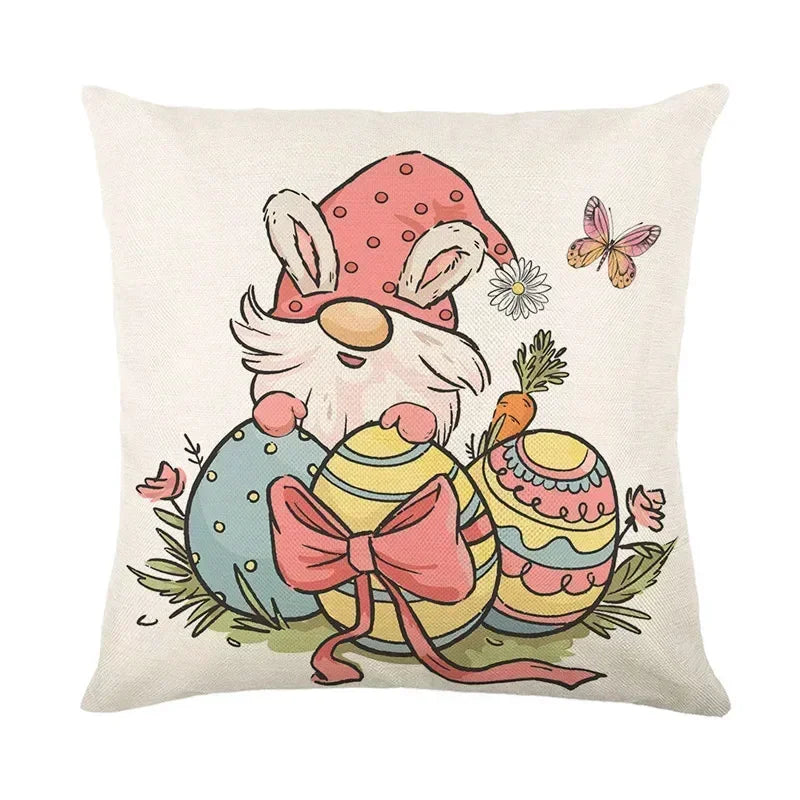 Easter Bunny Eggs Pillowcase 45x45cm Linen Pillow Covers, Axyaa Home Decor Brand