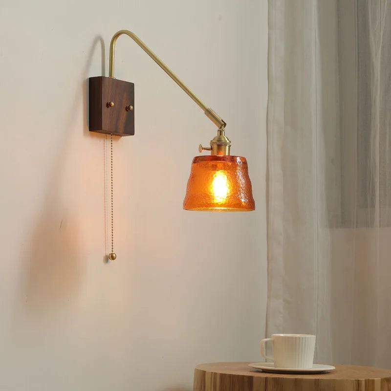 Axyaa LED Wall Lamps: Modern Style for Bedroom, Bathroom, Living Room, Walnut Copper Fixtures