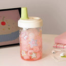 Axyaa 500ML Glass Water Bottle with Straw - Cute Juice Milk Tea Cup for Girls