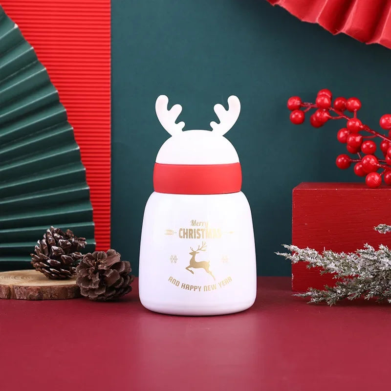 Axyaa Cartoon Antler Stainless Steel Thermos Cups: Festive Couple Cups for Christmas, New Year.
