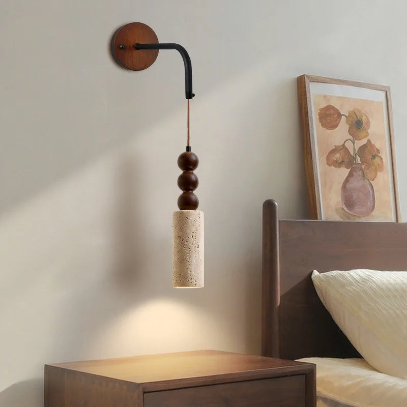 Axyaa Yellow Travertine Wooden LED Wall Lamps With Switch for Living Room Stair Light