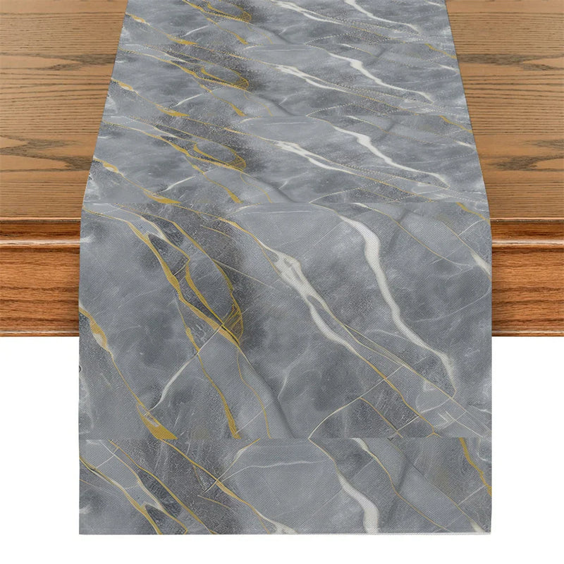 Pink Champagne Gold Textured Table Runner by Axyaa: Elegant Grey Marble Design for Stylish Tables