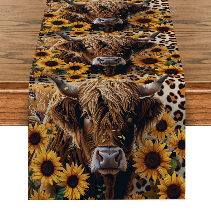 Axyaa Floral Cow Table Runner for Kitchen Dining Decor