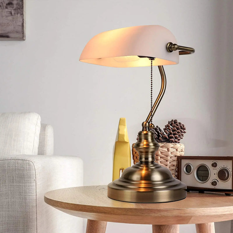 Axyaa Retro Industrial Green Glass Banker Table Lamp