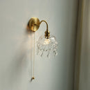 Axyaa Nordic LED Wall Light with Pull Chain Switch, Crystal Glass Copper Lamp