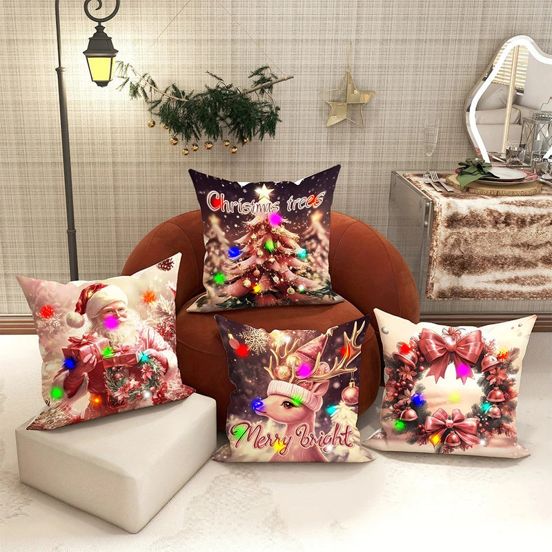 Axyaa LED Christmas Pillowcase - Santa Claus Fawn Design for Festive Home Decor