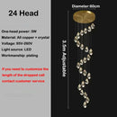 Axyaa Crystal Brass Chandelier for Modern Villa Stair, LED Pendant Lights for Home Decor