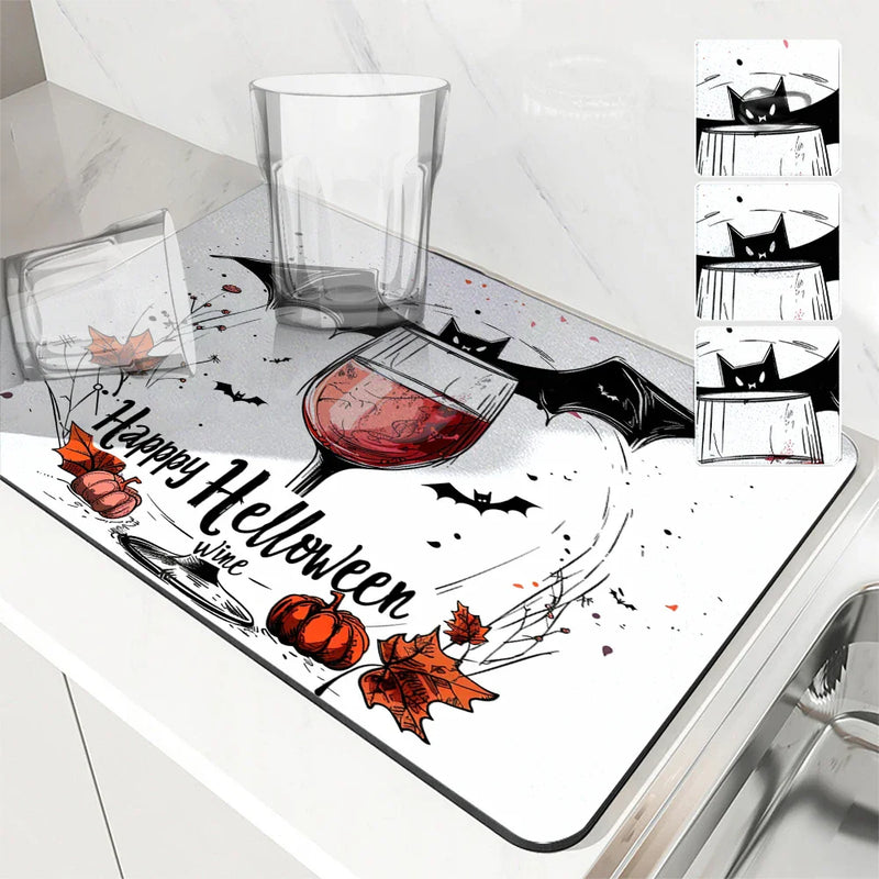 Axyaa Halloween Absorbent Draining Mat for Kitchen and Bathroom