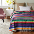 Axyaa Boho Beach Blanket: Hand-Striped Mat with Tassels