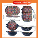 Axyaa Bohemian Ceramic Plate Set - 7 Piece High-Value Dessert & Spaghetti Bowl