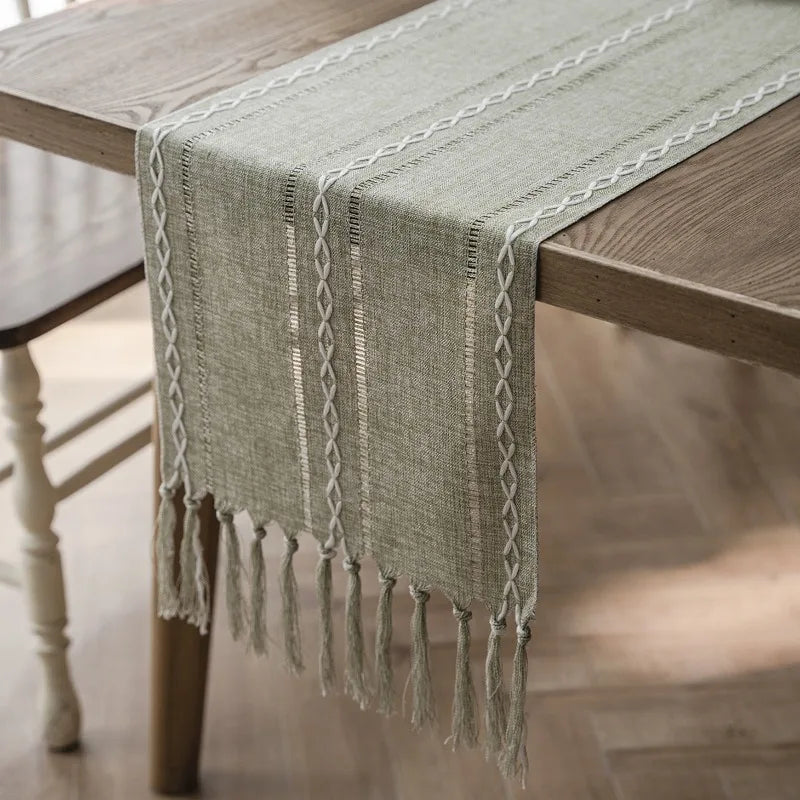 Axya Geometric Jacquard Table Runner with Tassel Detail - Stylish Dining Decor