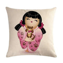 Axyaa Geisha Kimono Linen Pillow Cover for Home and Car Decoration