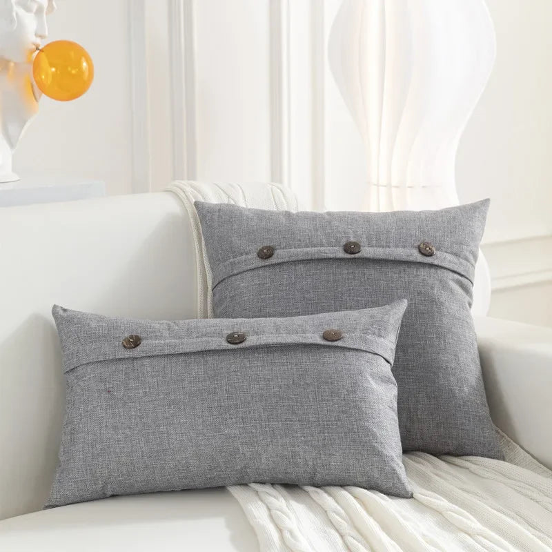 Axyaa Nordic Linen Button Pillow Cover for Living Room Sofa - 45x45cm
