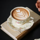 Axyaa Floral Ceramic Coffee Mug and Plate Set with Gold Rim