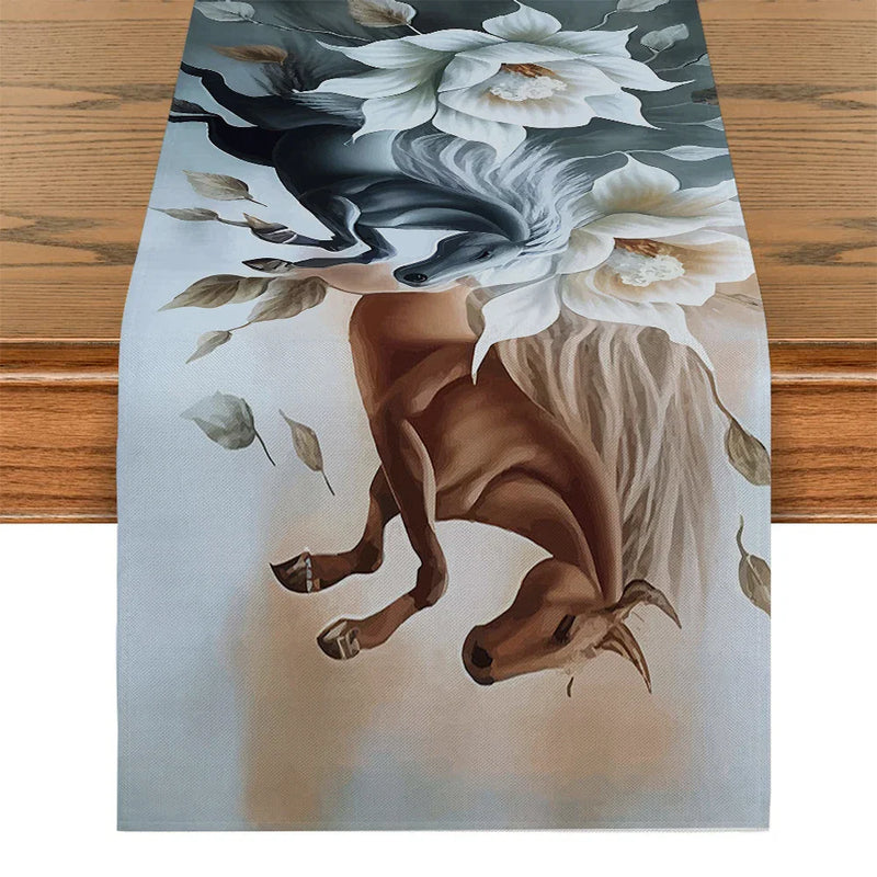 Axyaa Horse Flower Table Runner: Elegant Dining Decor for Holiday Parties