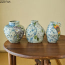 Blue White Ceramic Vase Set Axyaa Artistic Flower Vessels Hydroponic Dried Flower Vases