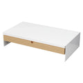 Axyaa Bamboo Drawer Monitor Stand Riser - White, Ergonomic Desk Organizer with Storage