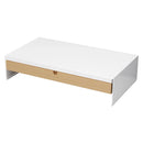 Axyaa Bamboo Drawer Monitor Stand Riser - White, Ergonomic Desk Organizer with Storage