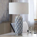 Axyaa Blue Ceramic LED Table Lamp for Bedroom Living Room Villas