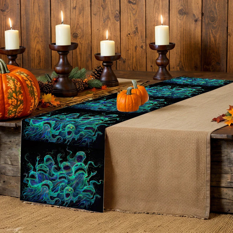 Axyaa Halloween Ghost Lines Table Runner for Home Wedding Decoration