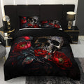 Axyaa Black Boho Floral Duvet Cover Set with 2 Pillowcases