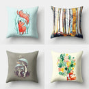 Fox and Bird Polyester Pillowcase by Axyaa: Cartoon Landscape Cushion Cover for Sofa