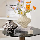 Axyaa Silver Ceramic Vase with Stone Grains and Geometric Slices