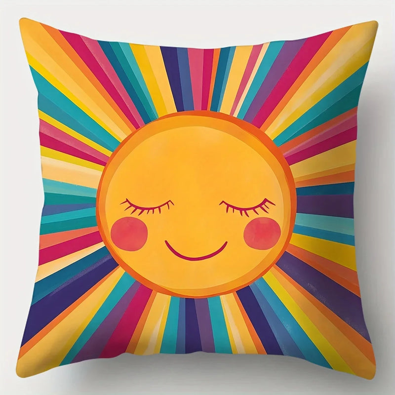 Axyaa Cartoon Sun & Cactus Pillow Case Set, Home Sofa Decoration, 45x45cm