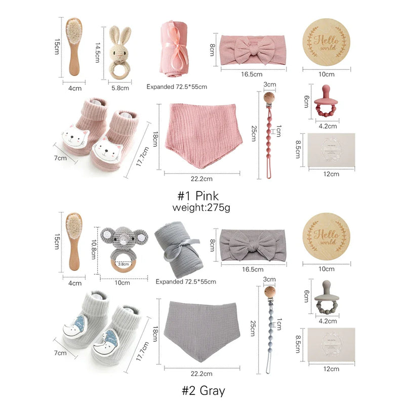 Axya Newborn Essentials Gift Set: Towel, Blanket, Pacifier Chain, Bracelet, Rattle & Gift Box