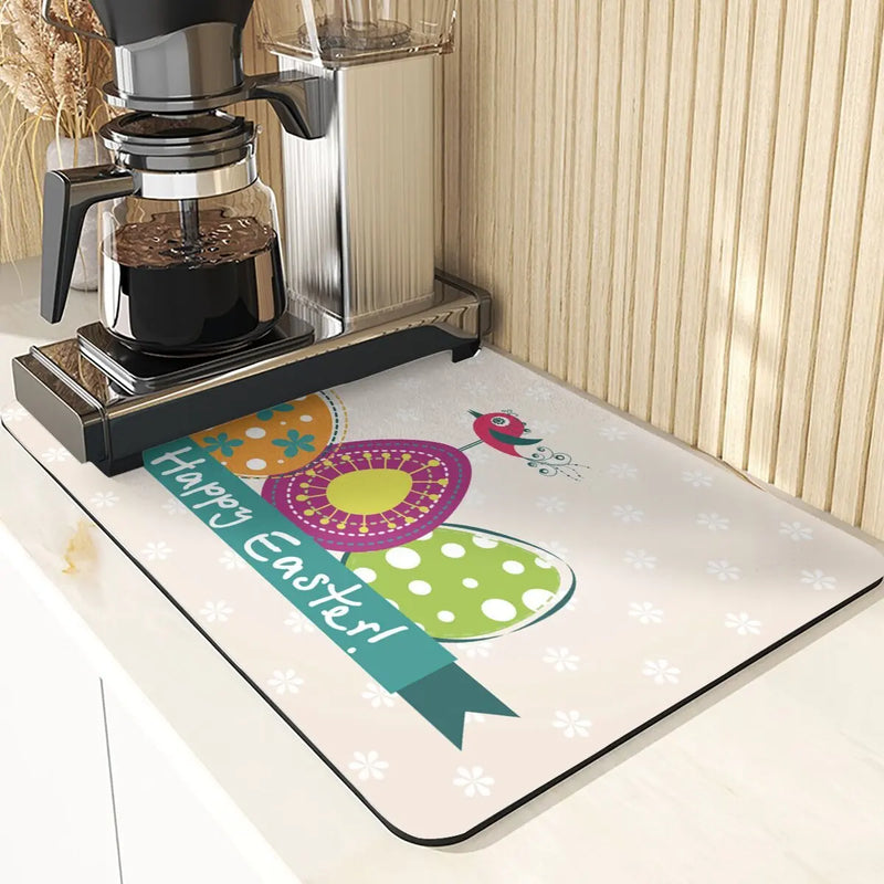 Easter Rabbit Print Kitchen Drying Mat Set by Axyaa