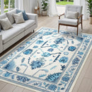 Axyaa Elegant Floral Print Living Room Rug - Non-slip & Machine Washable Floor Mat