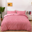 Tufted Wave Duvet Set: Boho Geometric Green Quilt Cover & Pillowcase, All-Seasons, US King Size
